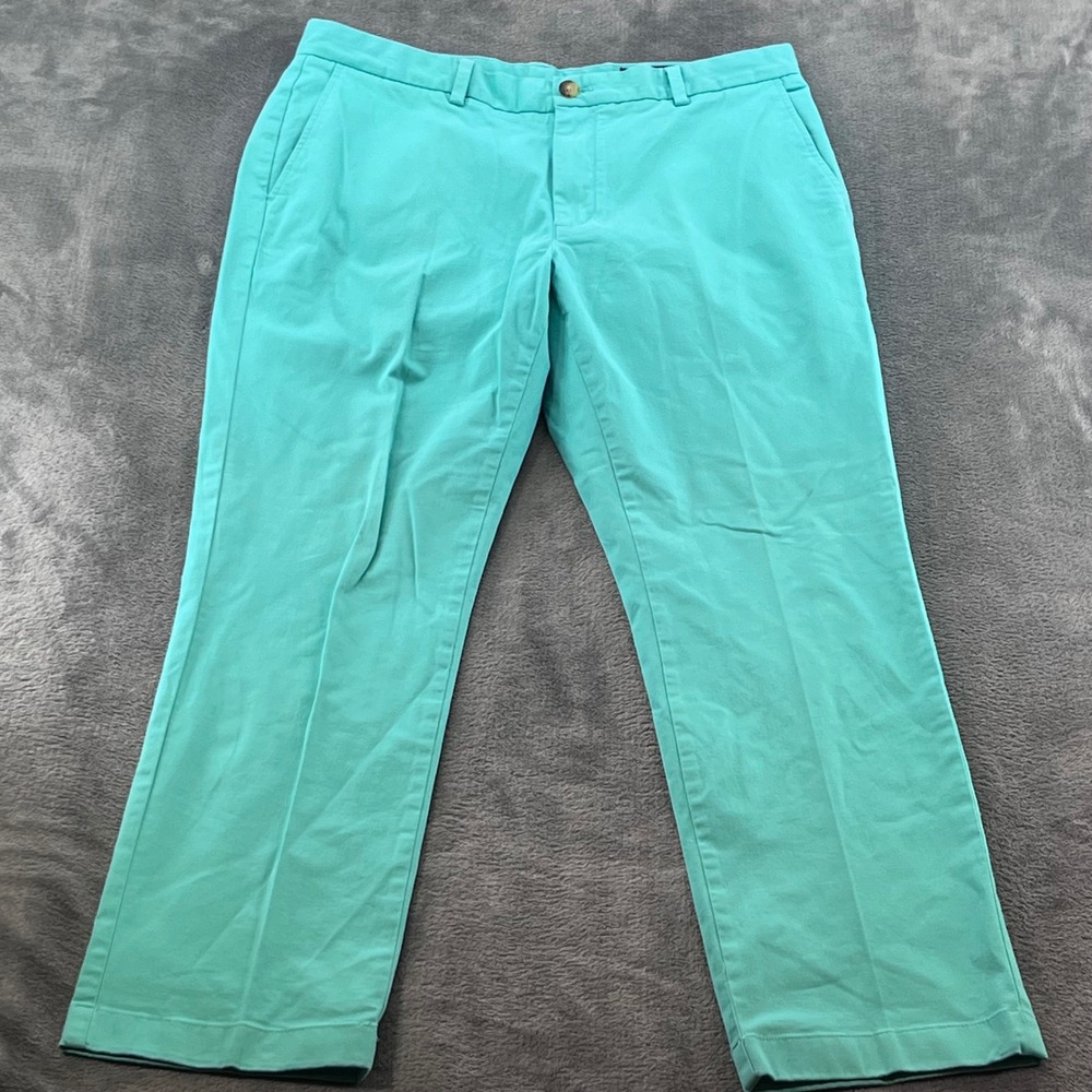 Vineyard Vines Mens 34x30 Breaker Pants Turquoise Aqua Blue Stretch Chino Chinos